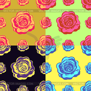 Set of seamless pattern different roses - vector image