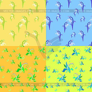 Set of snowdrops, lilies of valley seamless - vector clipart