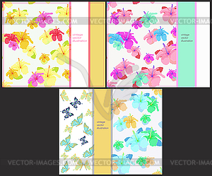 Set pattern for horizontal cards with butterflies - vector clipart