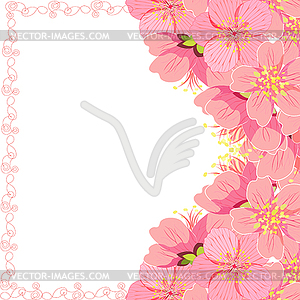 Card with sakura cherry blossom right - vector clipart