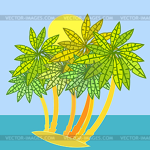 Forest of palm trees on island - vector clipart