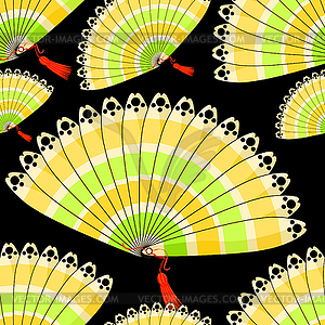 Japanese fan seamless pattern with colored stripes - vector image