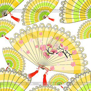 Японский веер бесшовные модели с сакуры, вишни - изображение в векторном формате