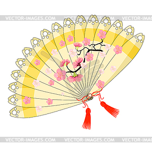 Japanese fan with branch of cherry blossoms, sakura - vector clipart