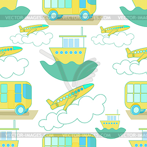 Seamless pattern Transport bus, airplane, ship. - vector EPS clipart