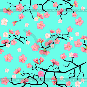 Seamless pattern cherry branch with cherry blossom - vector clipart