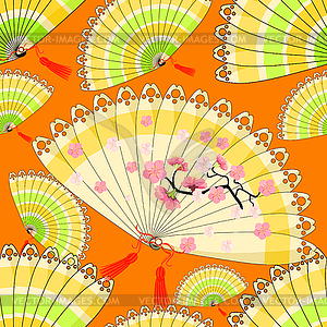 Seamless pattern with sakura Japanese fan - vector image