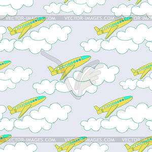 Seamless pattern with yellow airplanes with - vector clipart