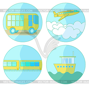 Set transport icon ship, plane, train, bus - vector clipart