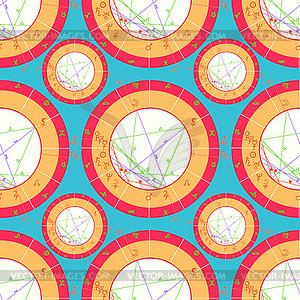 Seamless pattern orange natal astrological chart, - vector clipart