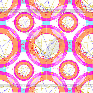 Seamless pattern pink natal astrological chart, - vector clip art