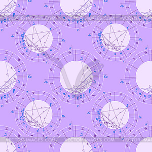 Seamless pattern purple natal astrological chart, - vector image