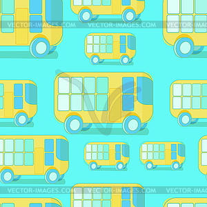 Seamless pattern yellow bus childhood on blue - vector image