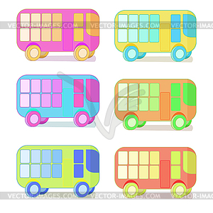 Набор цветных детских автобусов - изображение в векторном формате