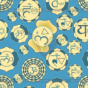 Indian chakra seamless pattern of yellow and blue - vector clip art
