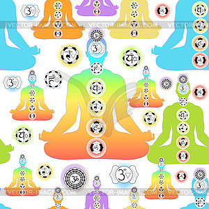 Seamless pattern man sitting in lotus position - vector image