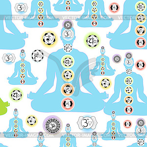 Seamless pattern man sitting in lotus position - vector clipart / vector image