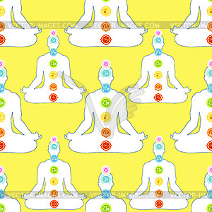 Seamless pattern man sitting in lotus position - vector image