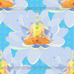 Seamless pattern man sitting in lotus position - vector clipart / vector image