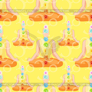 Seamless pattern man sitting in lotus position - vector image