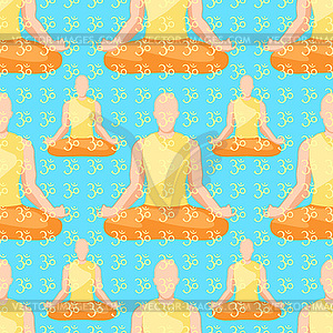 Seamless pattern man sitting in lotus position - vector image