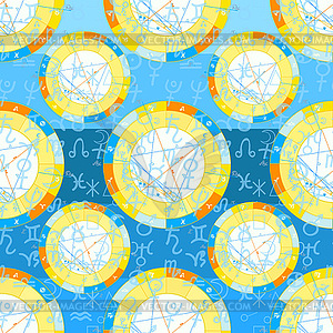 Seamless pattern natal astrological chart, zodiac - vector clip art