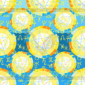 Seamless pattern natal astrological chart, zodiac - vector clipart