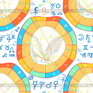 Seamless pattern natal astrological chart, zodiac - vector image