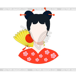 Icon with Japanese girl in red with yellow fan. - vector EPS clipart