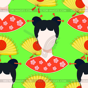 Seamless pattern with Japanese girl - vector image
