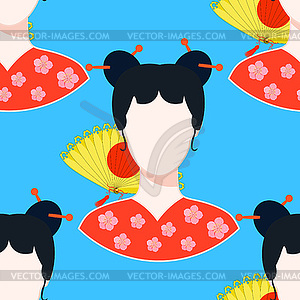 Seamless pattern with Japanese girl - vector clip art