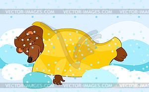 Cartoon bear is sleeping under blanket under - vector clipart / vector image