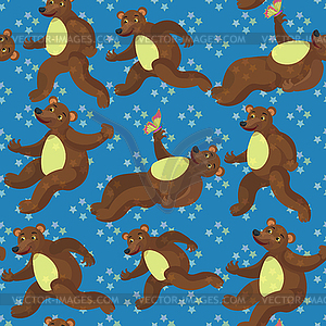 Seamless pattern cartoon bear sitting, lying, - vector clipart