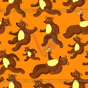 Seamless pattern cartoon bear sitting, lying, - vector image