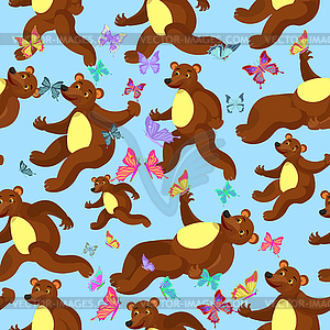 Seamless pattern cartoon bear sitting, lying, - vector clipart / vector image