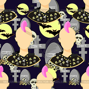 Seamless pattern with skulls punk girl - vector clipart