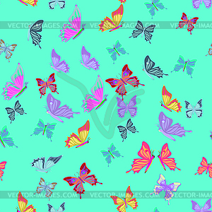 Бесшовные милые разноцветные бабочки - векторная иллюстрация
