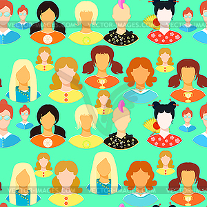 Seamless pattern of woman, girl japan, punk, emo, - vector image