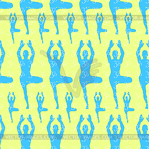 Seamless pattern man is stand meditating - vector clip art