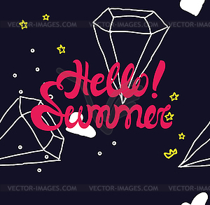 Hello summer poster, lettering with conceptual - vector clipart