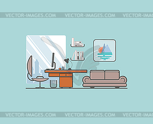 Flat minimalistic style. Creative office with - vector clipart