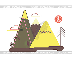 Flat colorful landscape. Nature, mountains, trees - vector clip art