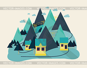 Flat eco design of abstract idyllic village on - vector clip art