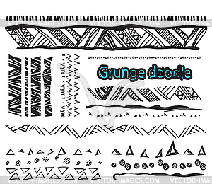 Set of grunge lines borders background doodles - vector image