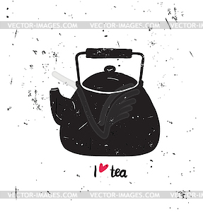 I love tea with lettering. Black pot - vector image