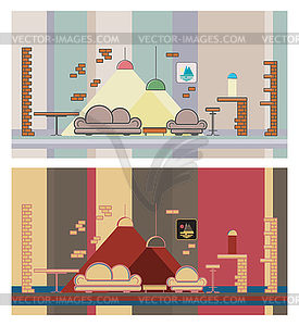 Set restaurant colorful interior, design elements - vector clip art