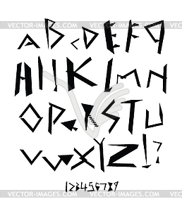 Futuristic minced font with geometric elements - vector clip art