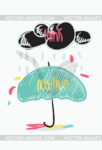 Think Positive Motivational poster Doodle quote - vector clip art