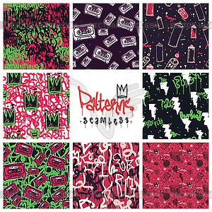 Graffiti seamless patterns set - stock vector clipart