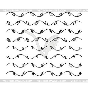 Wavy line with leaves for design. Set of borders an - vector clip art